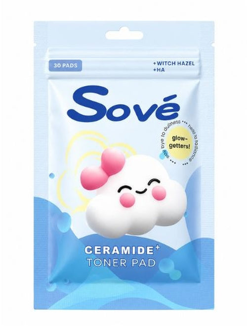 Sové Ceramide+ bamboo toner pads pouch, 30 pre-soaked pads