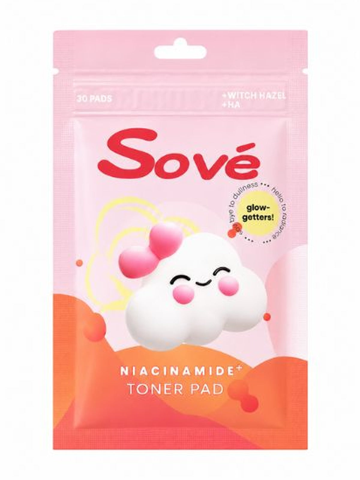 Sové Niacinamide+ bamboo toner pads pouch, 30 pre-soaked pads