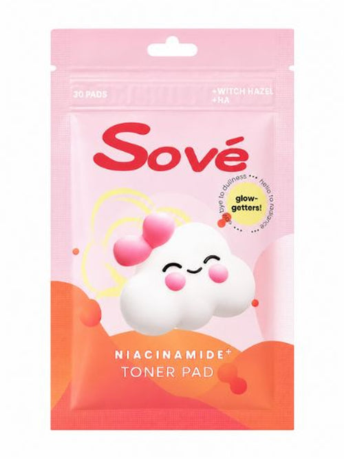 Sové Niacinamide+ bamboo toner pads pouch, 30 pre-soaked pads